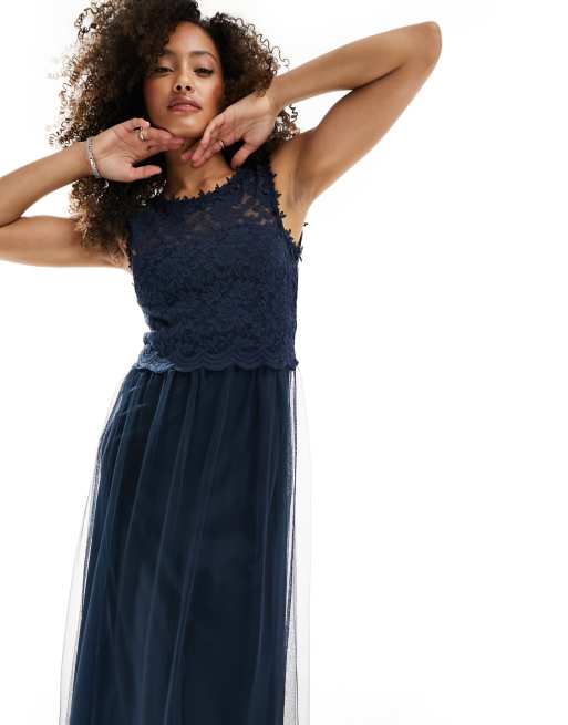 Navy blue clearance lace maxi dress