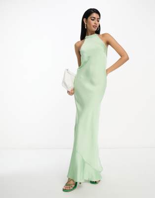 Vila - Bridesmaid - Maxi-Brautjungfernkleid in Mintgrün mit Neckholder-Träger