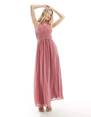 Vila - Bridesmaid - Maxi-Brautjungfernkleid in Rose mit Neckholder-Träger-Rosa