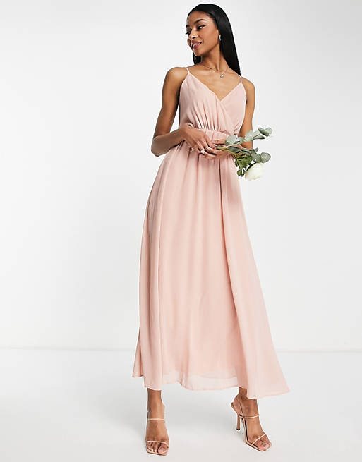 Vila bridesmaid maxi dress in light pink