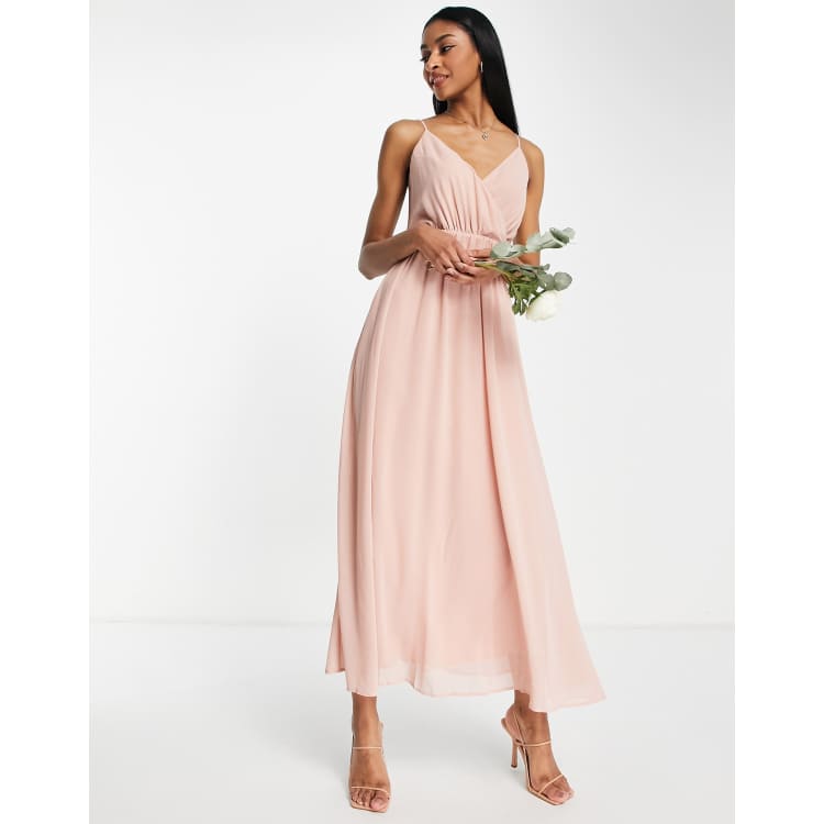 Vila bridesmaid maxi dress in light pink