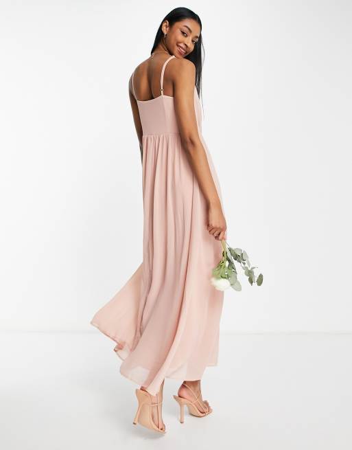 Vila bridesmaid maxi dress in light pink