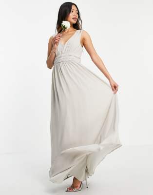 Vila bridesmaid maxi dress in pale gray-grey