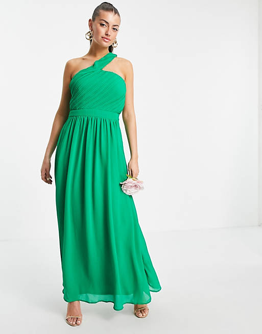Vila Bridesmaid maxi dress with asymmetric one shoulder in green