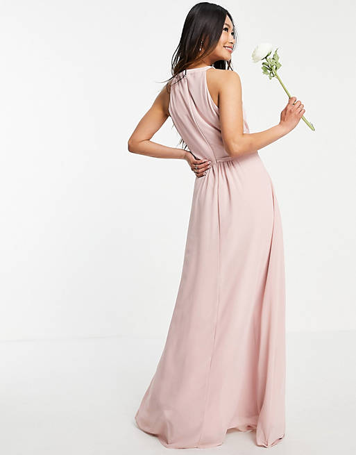  Vila Bridesmaid maxi halterneck dress in pink 