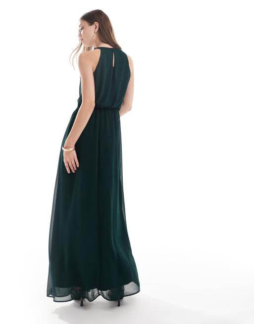 Vila – Bridesmaid – Maxikleid in Dunkelgrün mit Neckholder-Träger, 3 von 4