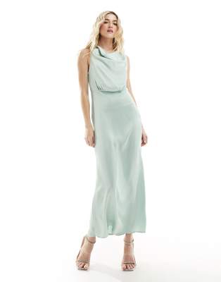 Vila – Bridesmaid – Maxikleid in Hellgrün mit Wasserfallausschnitt - view 1