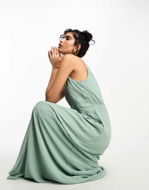 Vila – Bridesmaid – Maxikleid in Salbeigrün mit Neckholder-Träger, 3 von 4