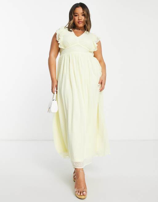 Vila – Bridesmaid – Midikleid in Gelb mit Noppenstruktur und Rüschenverzierung, 4 von 4