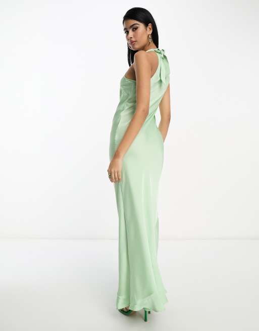 Vila Bridesmaid – Miętowozielona sukienka maxi z dekoltem typu halter, 4 z 4