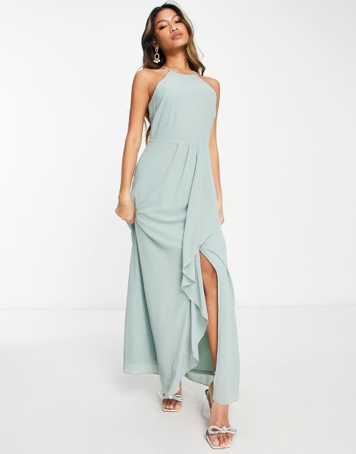 Vila – Bridesmaid – Neckholder-Maxikleid in Grün mit Zierausschnitt am Rücken, 3 von 4