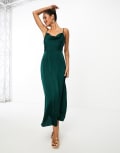 [Vila] Vila Bridesmaid satin cowl neck maxi dress in dark green 44 Dark green