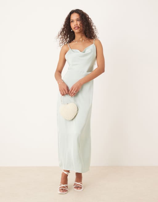 Vila Bridesmaid satin cowl neck maxi dress in light green