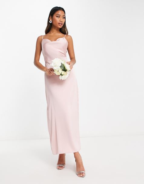 ASOS DESIGN Bridesmaid satin square neck maxi dress in lilac