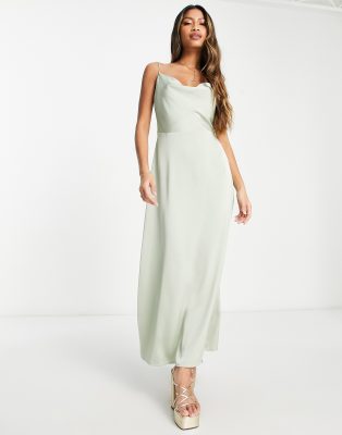 Vila Bridesmaid satin cowl neck maxi dress in sage | ASOS