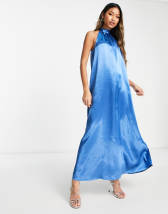 ASOS DESIGN corsage high neck plisse maxi dress with tie back