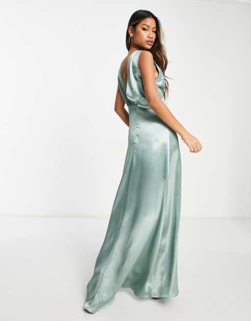 Satin v hot sale neck maxi dress