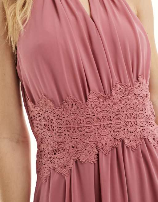 Vila Bridesmaid – Sukienka maxi z dekoltem typu halter w różanym kolorze, 3 z 4