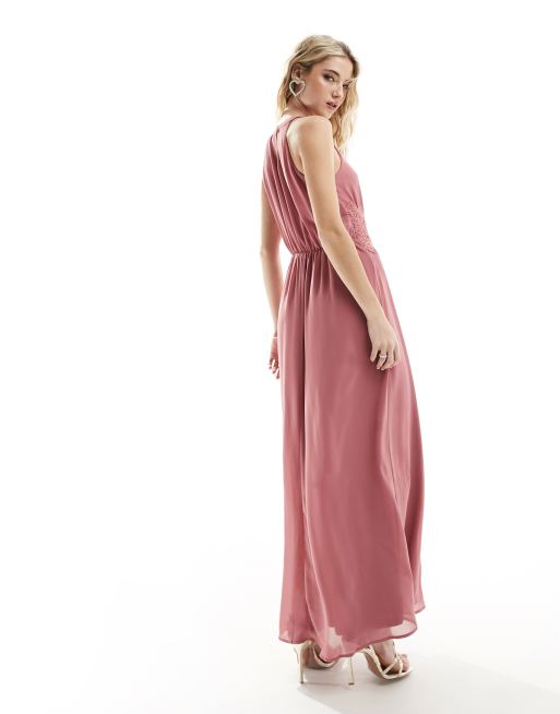 Vila Bridesmaid – Sukienka maxi z dekoltem typu halter w różanym kolorze, 4 z 4