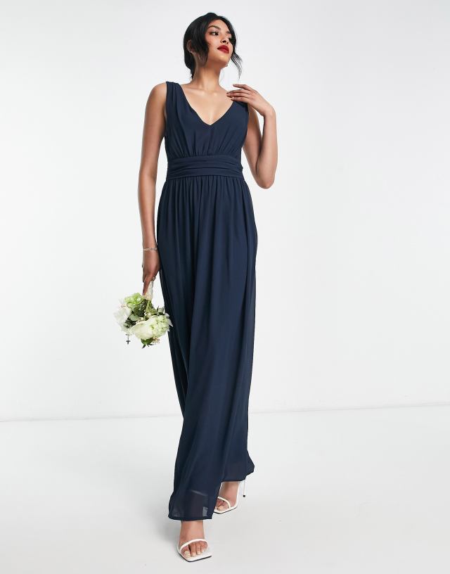 Vila Bridesmaid tie back maxi dress in navy