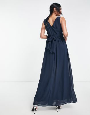 Vila Bridesmaid tie back maxi dress in navy