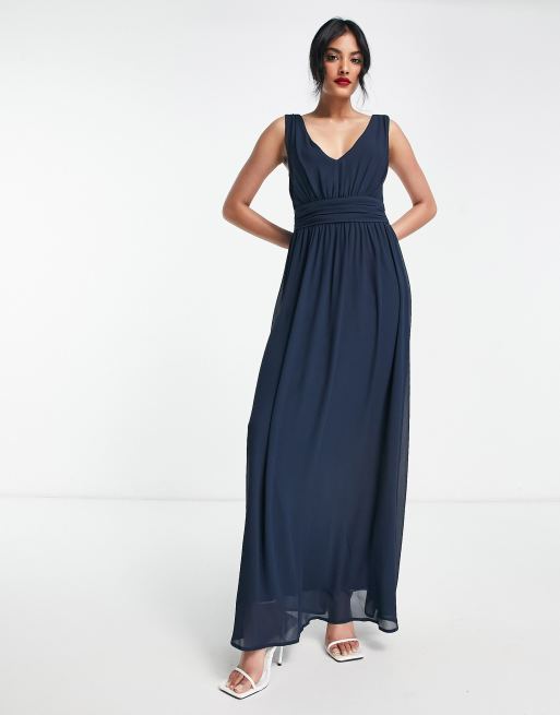 Vila Bridesmaid tie back maxi dress in navy