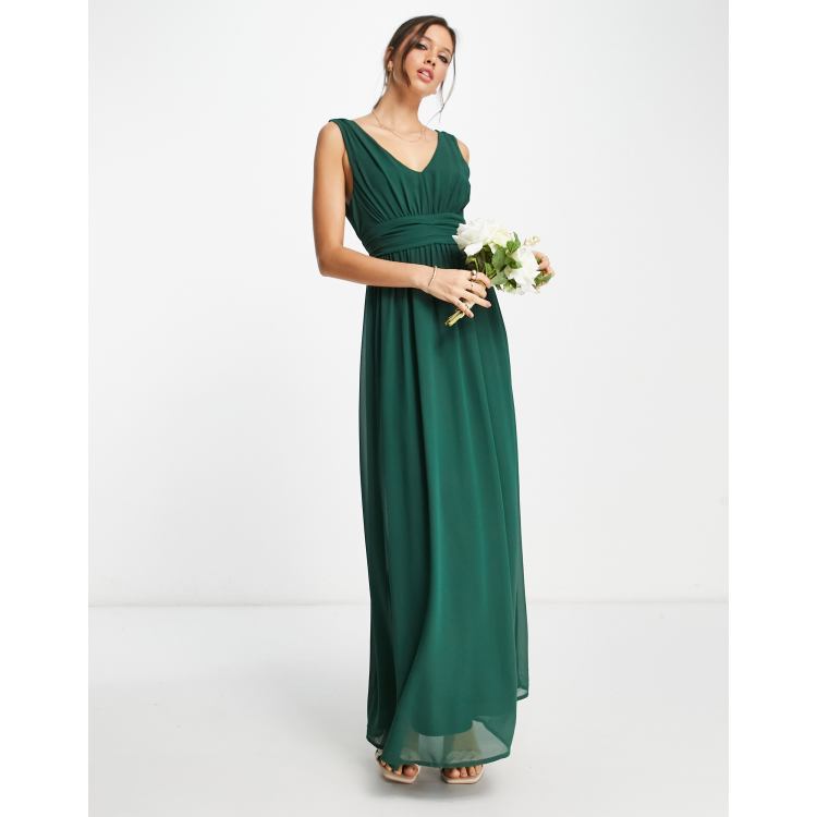 Vila Bridesmaid tie back maxi dress in pine green