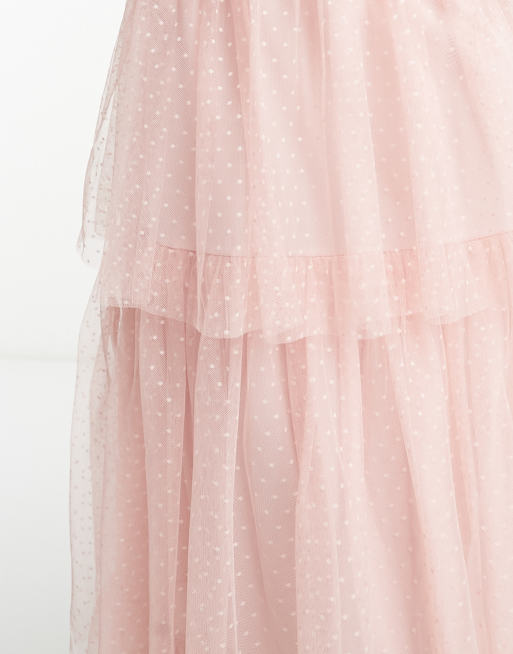 Vila Bridesmaid tulle textured maxi dress with tiered skirt in pink