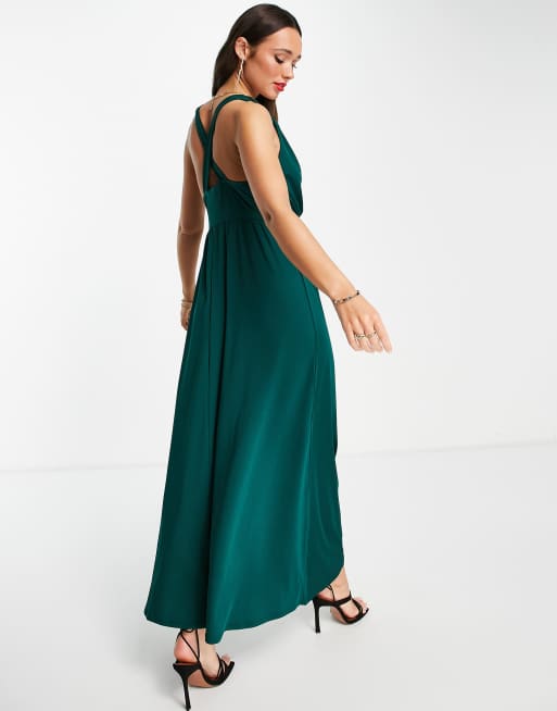 Green v neck maxi dress sale