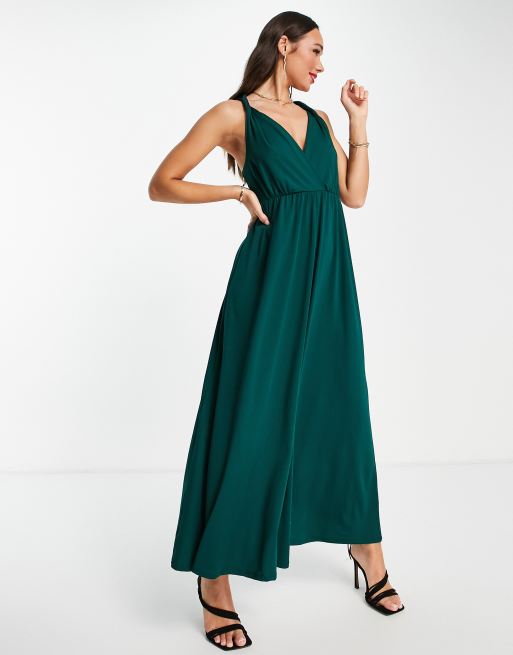 Green v 2025 neck maxi dress