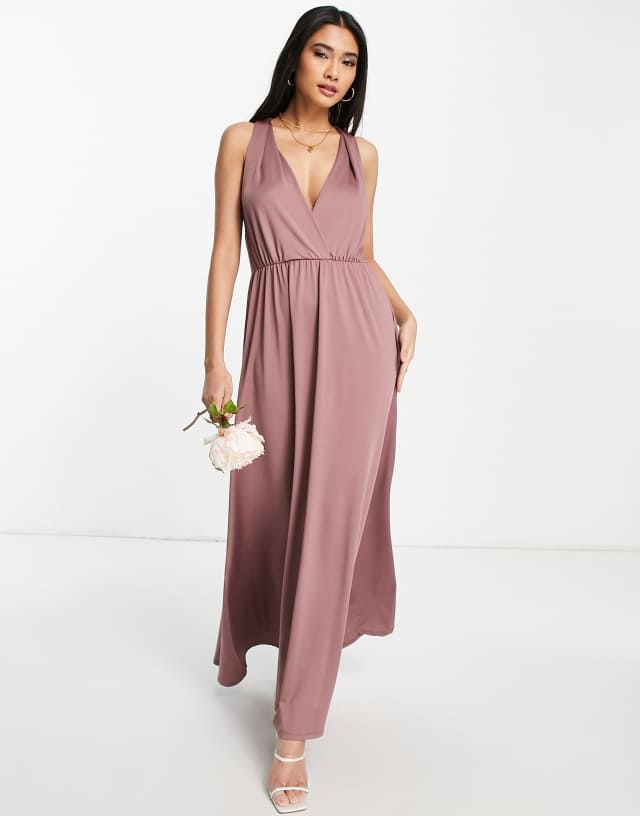 Vila bridesmaid v neck maxi dress in purple