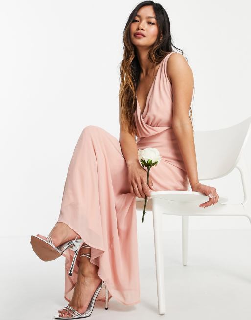 Vila Bridesmaid Wrap Front Midi Dress With Tie Detail In Pink Asos 