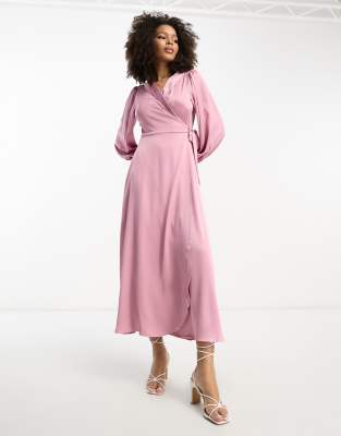 Bridesmaid wrap full maxi dress in dusty pink