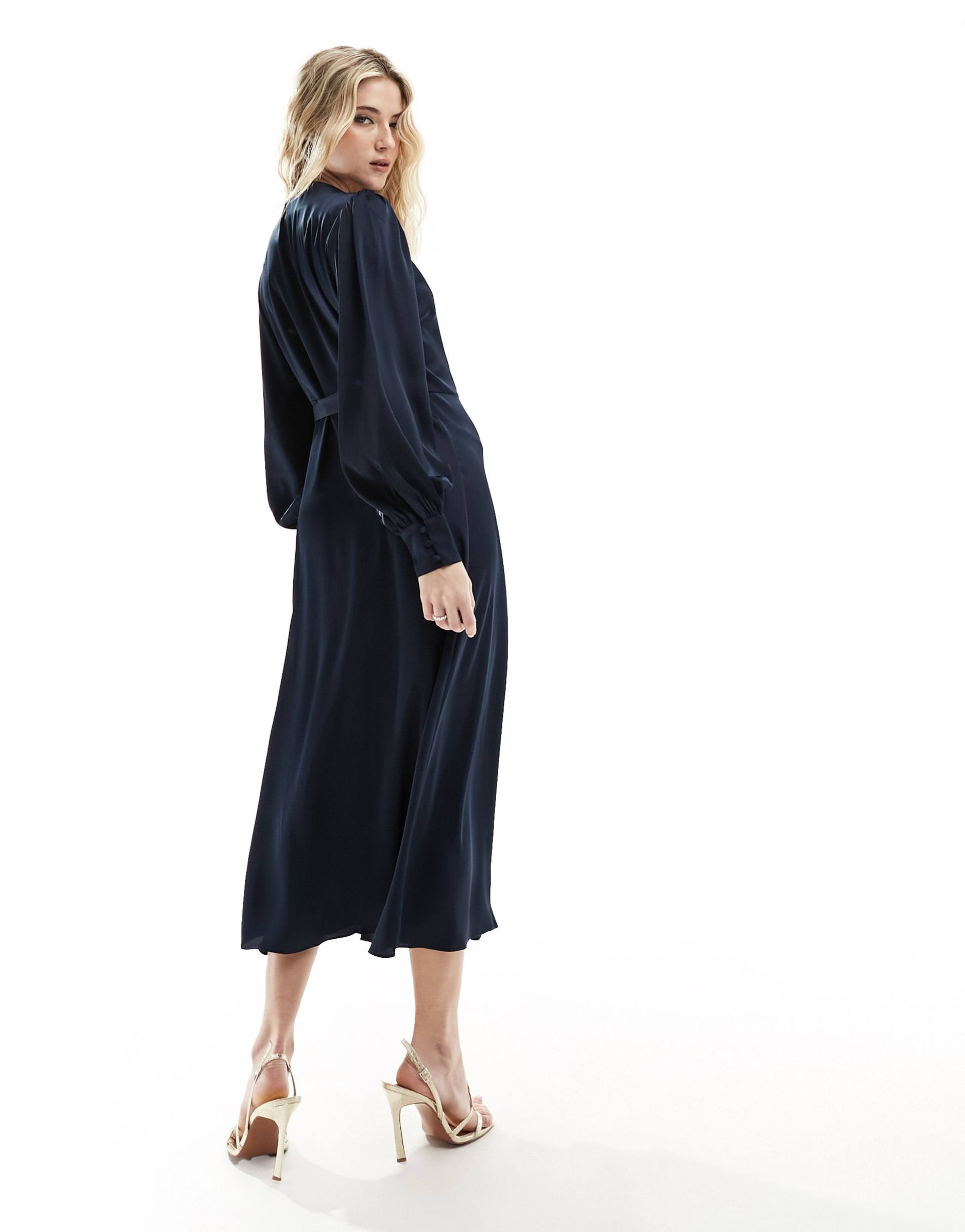 vila bridesmaid wrap full maxi dress in navy