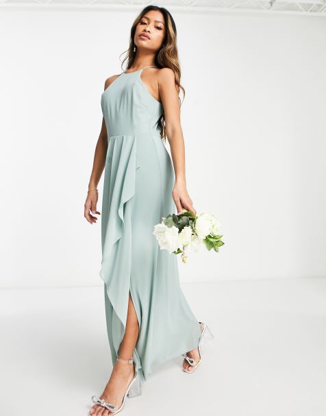 Vila Bridesmaid – Zielona sukienka maxi z dekoltem halter i wycięciem na plecach - view 1
