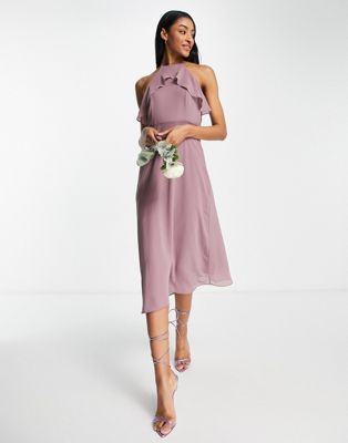 Vila bridesmaids midi dress with ruffle detail in purple - ASOS Price Checker