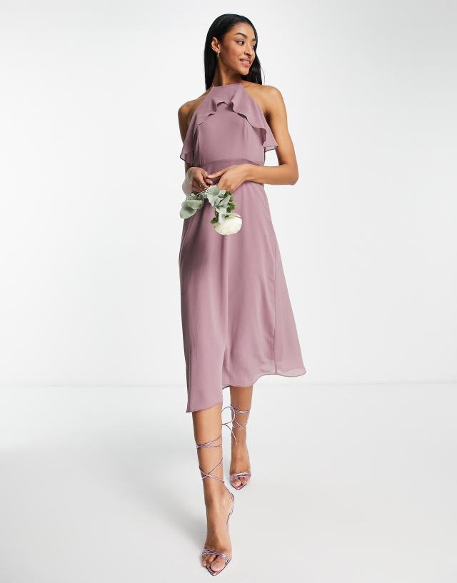 Vila - bridesmaids midi dress with ruffle detail in purple