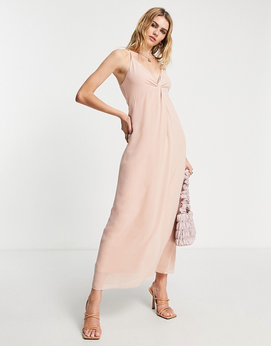 Vila bridesmaids midi dress with twist front in light pink