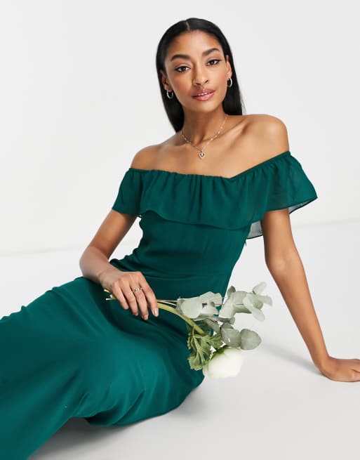 Off shoulder dark hot sale green dress