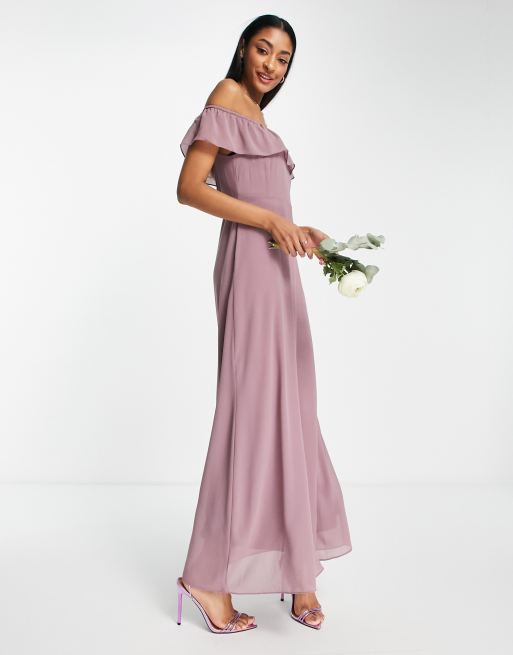 Vila bridesmaids off shoulder maxi dress in purple