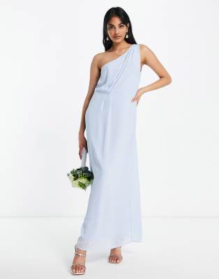 Vila bridesmaids one shoulder maxi dress in blue