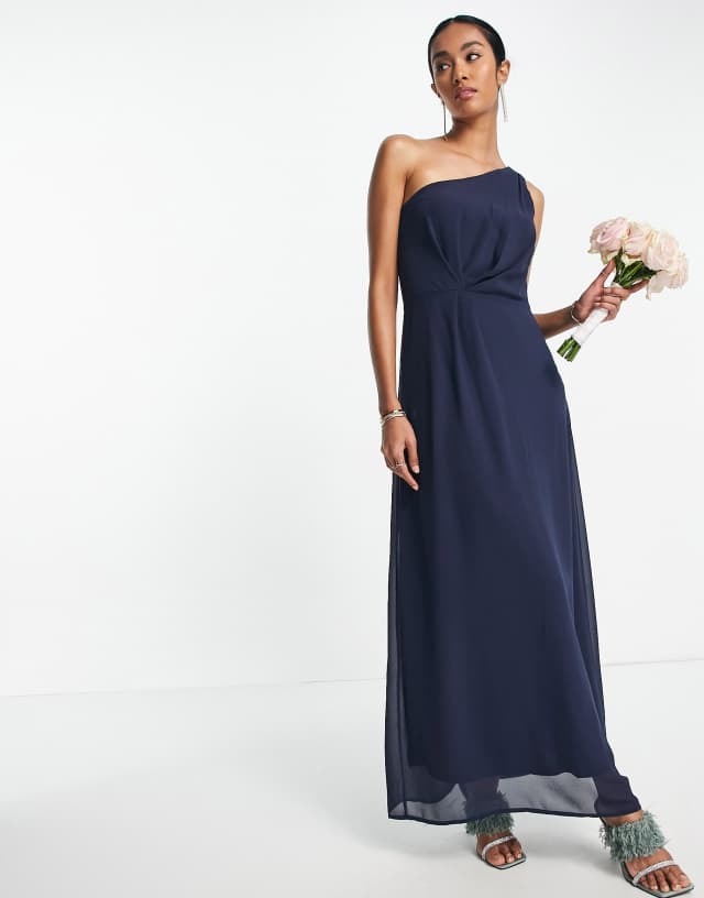 Vila bridesmaids one shoulder maxi dress in navy