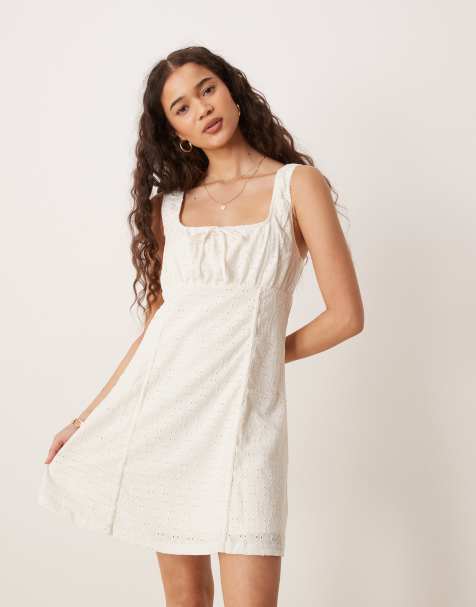 Vila broderie milkmaid style mini dress in white - view 1