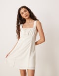 [Vila] Vila broderie milkmaid style mini dress in white XS Snow white