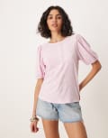 [Vila] VILA broderie t-shirt with puff sleeve detail in orchid pink 2XL Winsome orchid