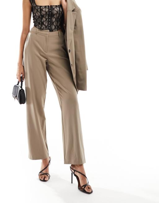 Vila - Broek met hoge taille en wijde pijpen in bruin, deel van co-ord set