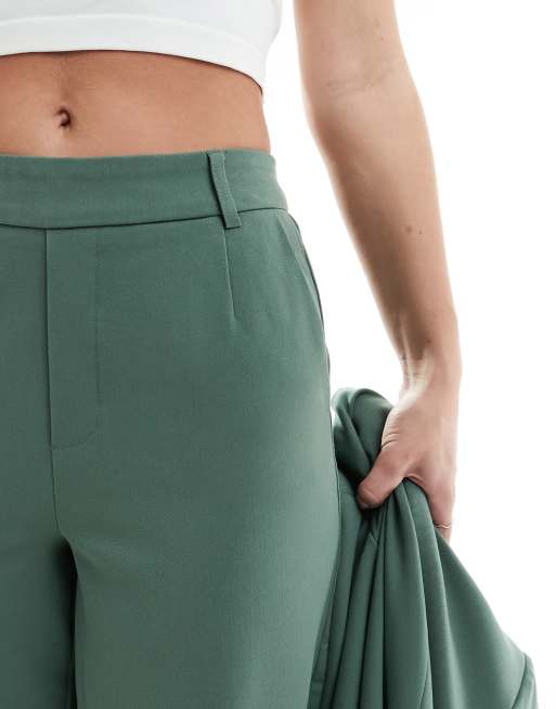 Vila - Broek met wijde pijpen en hoge taille in eendengroen, deel van co-ord set, 3 van 5