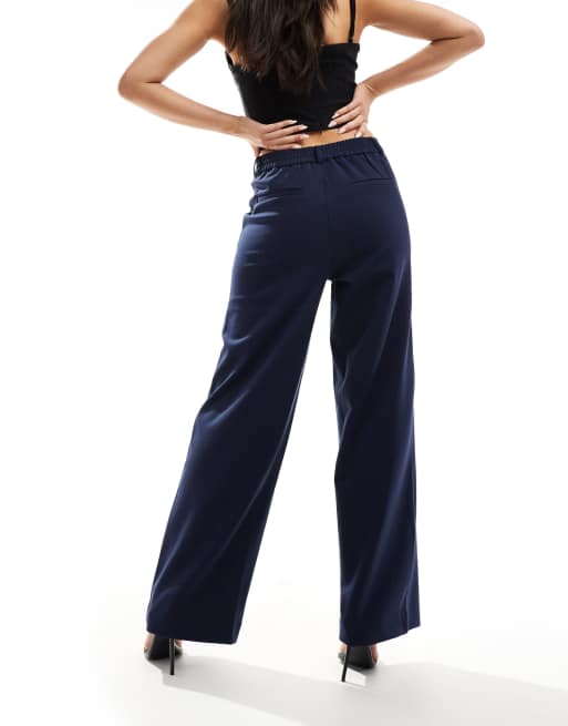 Vila - Broek met wijde pijpen en hoge taille in marineblauw, 2 van 5