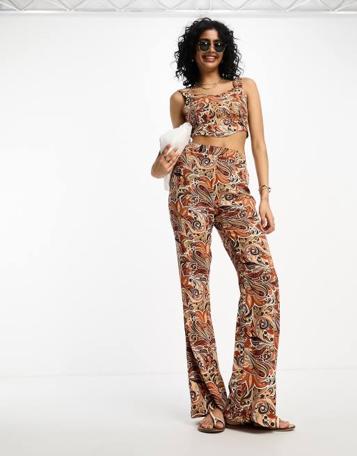Vila - Broek met wijde pijpen en paisley motief, deel van co-ord set 