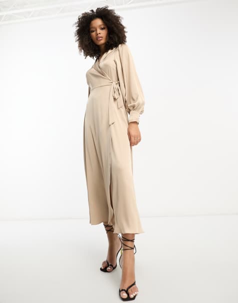 Vila - Brudepige - Champagnefarvet slå om-maxikjole i fuld længde - view 1